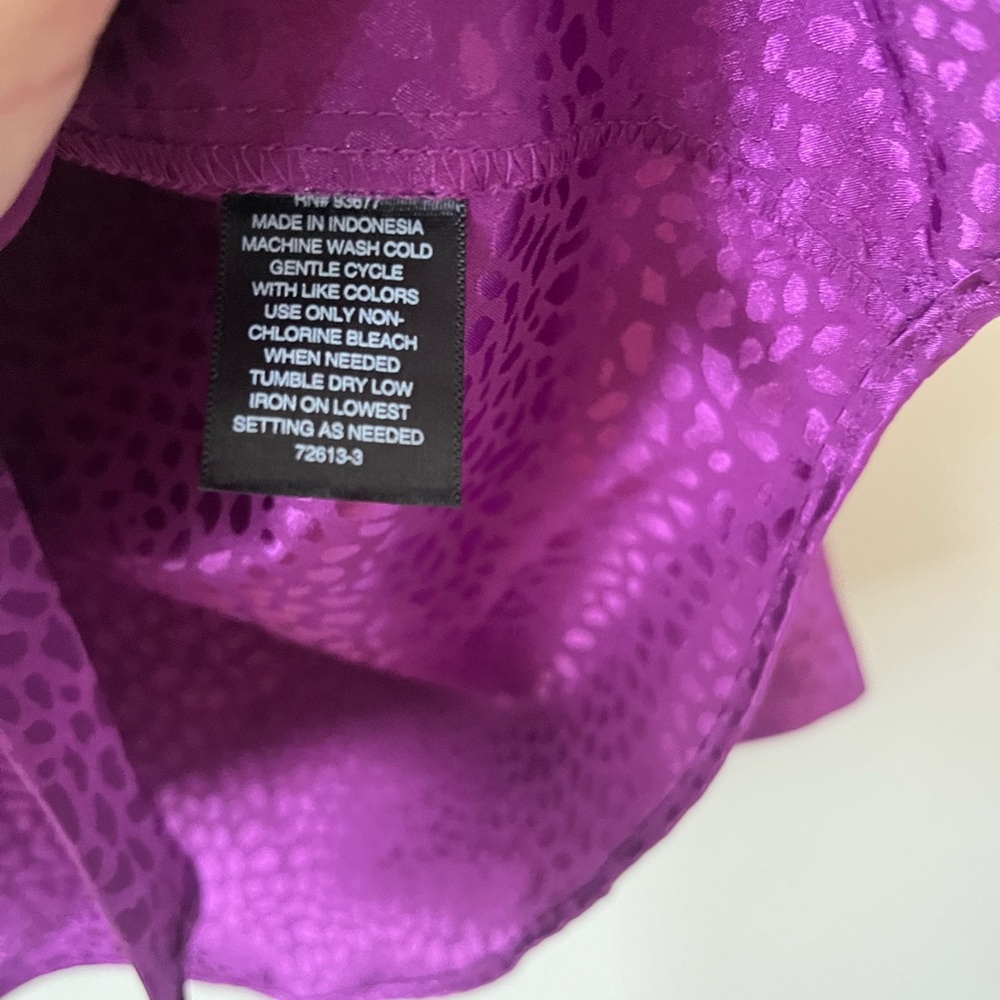 Women's RETRO Purple Leopard Print satin cocktail Button Down Shirt XXL NWT - Picture 4 of 6